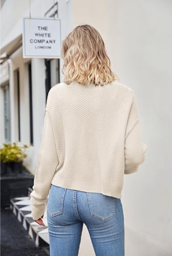 cosofme Women's Cardigan Sweaters Fall Long Sleeve Open Front Button Down Cable Knit Cropped Cardigans Beige