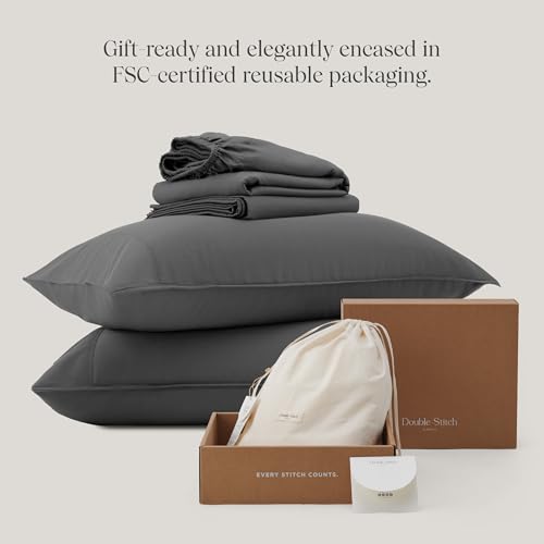 Double Stitch by Bedsure Cotton Tencel Sheet Set - Good Housekeeping Award Winner, King Sheet Set Cooling, Soft Luxury Bedding Set, 1 Fitted Sheet, 2 Pillowcases, Sunset Glow