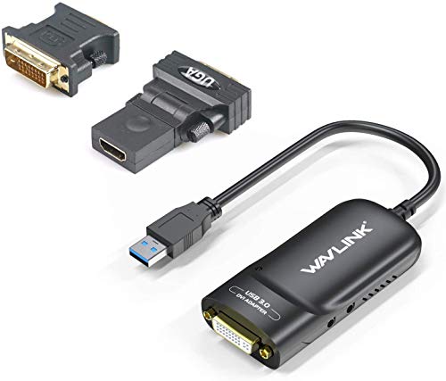 WAVLINK USB3.0 to HDMI/DVI/VGA Universal Graphic Adapter，Supports Primary/2048x1152 Extend/Mirror Video Mode up to 6 Display Units with Aduio Port Displaylink Chip for Windows, Chrome OS