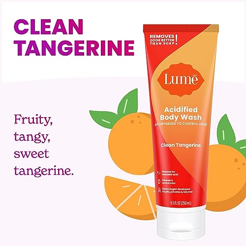 Lume Acidified Body Wash - 24 Hour Odor Control - Removes Odor Better than Soap - Moisturizing Formula - Formulated Without SLS or Parabens - OB/GYN Developed - 8.5 ounce (Clean Tangerine)