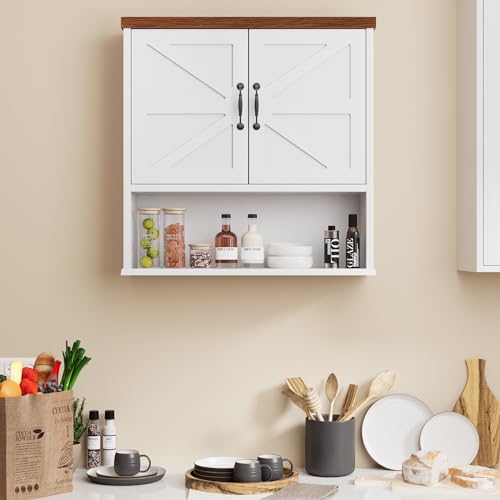 Smuxee Farmhouse Bathroom Cabinet Wall Mounted, Black Bathroom Medicine Cabinet with Adjustable Shelf, Bathroom Cabinet for Bathroom, Living Room, Laundry Room
