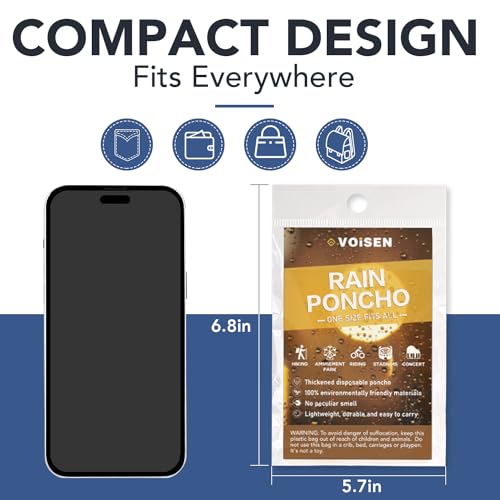 VOISEN Rain Ponchos,8 Pack Emergency Rain Ponchos with Drawstring Hood, Disposable Rain Ponchos Family Pack for Adults,Clear