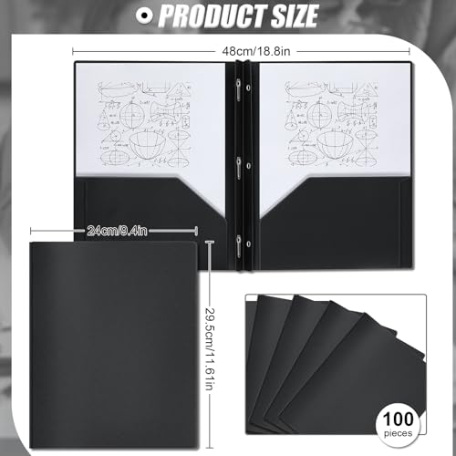 Lincia 100 Pcs Plastic Folders with Pockets and Prong Folders with Prongs 2 Pockets for Office, School for Students, Teachers, Office Workers(Pink)