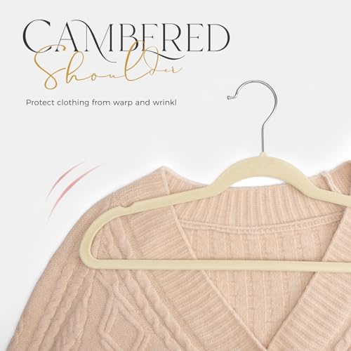 HOUSE DAY Premium Velvet Hangers, Non-Slip Thin Flocked Felt Hangers, Sturdy Clothes Hangers Heavy Duty Coat Hangers & Suit Hangers, Durable Suit Hangers for Closet Space Saving (20 Pack, Beige)