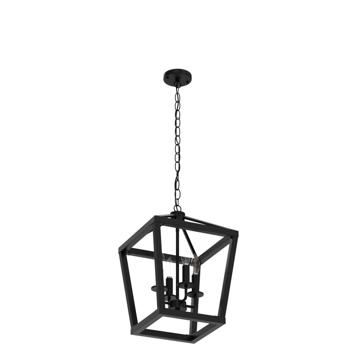 BrightHome Farmhouse Chandelier 4-Light, Black Pendant Light Fixture Ceiling Hanging for Kitchen Island Dining Room, Lantern Industrial Lighting with Metal Cage Adjustable Height for Entryway Foyer