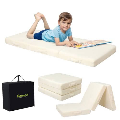 MeMoreCool Foldable Floor Mattress for Kids, Toddler Floor Nap Mat for Sleeping Daycare, Small Child Foldable Mattress Floor Bed, Trifold Futon Portable Tri Folding Mattress, Navy 75x25 Inch