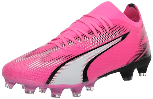 PUMA Womens Ultra Match Firm Ground, Artificial Ground Soccer Cleats, PUMA Womens White-PUMA Womens Black-Fire Orchid, 10.5