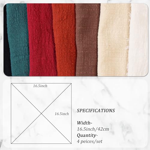 Dololoo Handmade Gauze Napkins 16.5x16.5 Inches 100% Cotton Cloth Napkins, Set of 4 Versatile Handmade Square Rustic Fringe Napkins for Dinner, Wedding and Parties, Beige