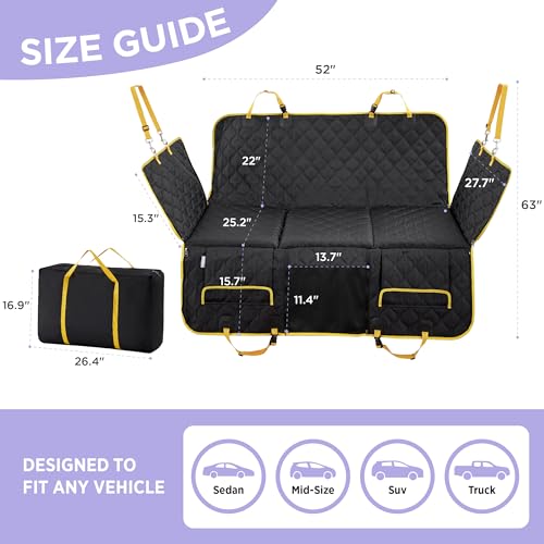 Lesure Dog Car Seat Cover for Back Seat with Hard Bottom, Pet Back Seat Extender with Supportive Egg Crate Foam, Waterproof Non-Slip Dog Hammock for Car, Truck, SUV, Black