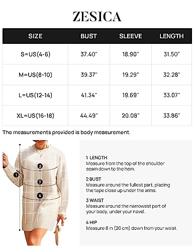ZESICA Women's Casual Long Sleeve Tunic Sweater Dress Crew Neck Plaid Knit Oversized Pullover Jumper Tops,Taupe,Small
