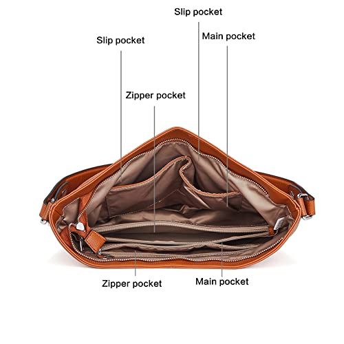 BOSTANTEN Women Leather Handbag Designer Large Hobo Purses Shoulder Bag Brown