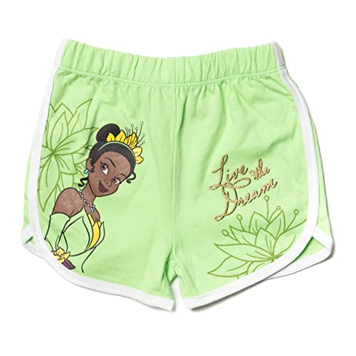 Disney Princess Tiana Rapunzel Moana Little Girls French Terry 3 Pack Shorts Green/Pink/Purple 6-6X