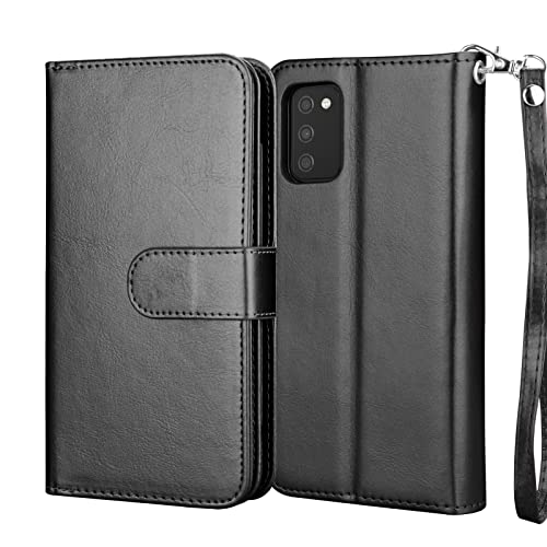 Njjex Wallet Case for Samsung Galaxy A03S, for Galaxy A03S Case 6.5", [9 Card Slots] PU Leather Credit Holder Folio Flip [Detachable] Kickstand Magnetic Phone Cover & Lanyard for Samsung A03S [Black]