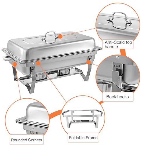 Chafing Dishes for Buffet 4 Pack 9 Quart Stainless Steel Chafer Buffet Servers and Warmers Set with Folding Frame for Weddings Parties Banquets Catering Events