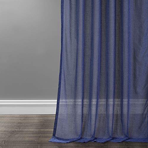 HPD Half Price Drapes Linen Sheer Curtains 84 Inches Long Linen curtain for Bedroom & Living Room (1 Panel), 50W x 84L, Blue Lapis