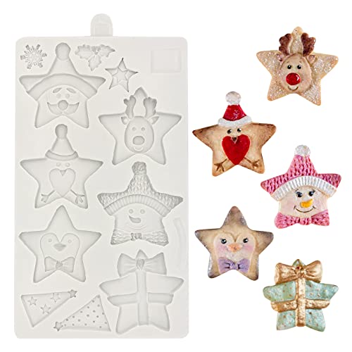 Christmas Star Fondant Molds, Elk Snowflake Cake Decorating Silicone Molds, Gift Box Polymer Clay Moulds for DIY Baking Candy, Chocolate, Bread, Mousse, Cookies, Epoxy Resin, Soap, Candles