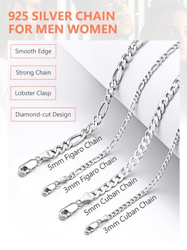 Silvora Sterling Silver Chain Necklace 18 In S925 Jewelry Fine Mens Neck Chains Style Charms for Father