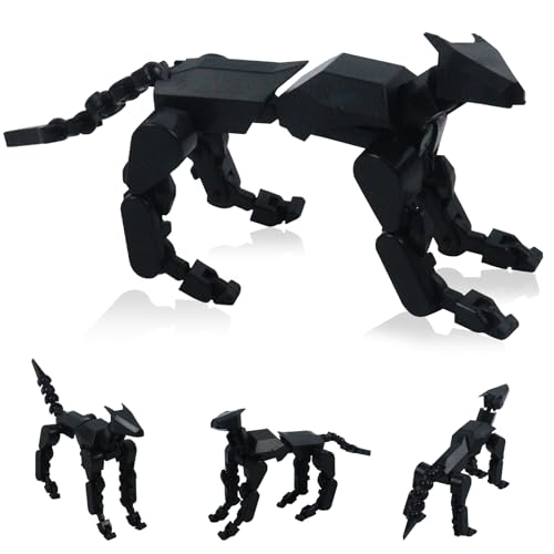 (Assembly Completed) T13 Action Figure Set, Robot Dog Action Figure 3D Printed robo Dog, Multi-Joint Movable Robot Dog, Dummy Dog Gift for Collectors Desktop Decorations (Black)