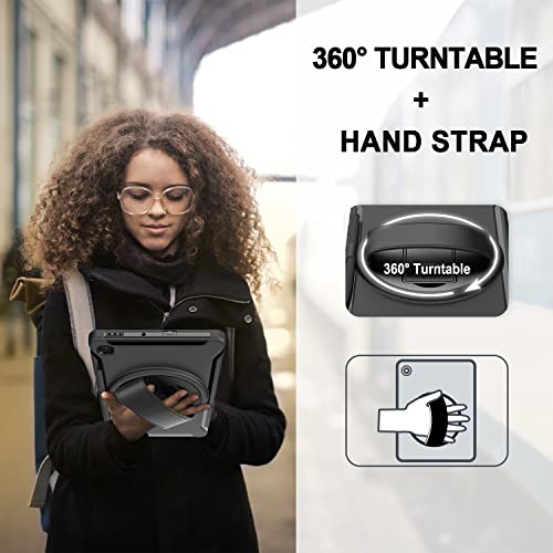 Junfire Galaxy Tab S6 Lite Case 2024/2022/2020, Shockproof Protective Samsung Tab S6 Lite 10.4 inch Case with Stylus Holder/Hand Strap/Kickstand, SM-P620/P625/P610/P613/P615/P619-Black