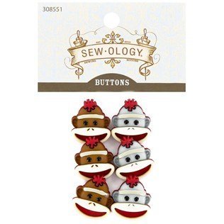 CraftyCrocodile Sock Monkey Shank Buttons (6 Pack) - Resin, Round, 22mm x 19mm