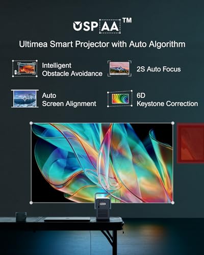 ULTIMEA Projector 4K Decoding Android TV 11.0 with Netflix, 1000 ANSI Lumens Projector Native 1080P, Projector with WiFi 6 Bluetooth 5.3, Portable Home Cinema Proyector, Poseidon E40