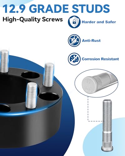 4PCS 5x5 Wheel Spacers 2 inch, 5x127 Black Wheel spacers 87.1mm Hub Bore with 14x1.5 Studs, Replacement for C1500 Suburban Yukon Tahoe