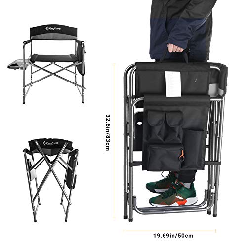 KingCamp Portable Folding Chair with Cup Holder and Storage Pocket for Outdoor, Camp, Patio, Lawn, Garden, Trip, Sports, Fishing, Black/MediumGrey