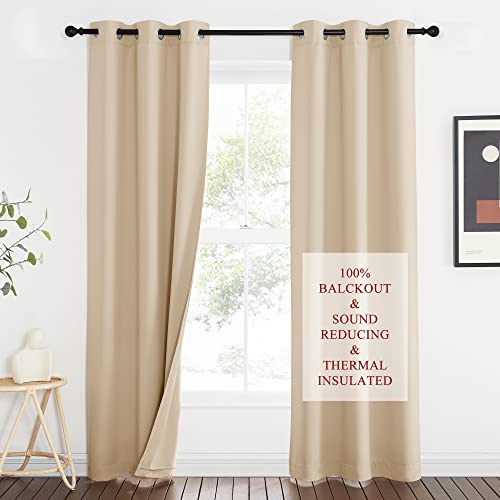 NICETOWN Sound Blocking and Heavy-Duty Space Divider Curtains for Living Room, Lined Insert Noise - Blackout - Thermal Insulation Curtains for Room Divider/Space Solutions (Black, 84 inches Long)