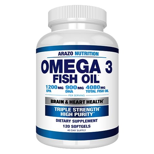 Arazo Nutrition Wild Caught Omega 3 Fish Oil – 60 Soft Gels – 4,080mg High EPA 1200mg DHA 900mg Lemon Flavor Burpless Softgels