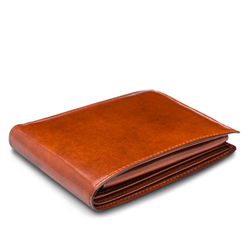 Bosca Men's Leather Wallet with Removable ID Passcase - Bifold Wallet for Men With 8 Card Slots, Premium Hand-Stained Leather With Gift Packaging, Amber Brown