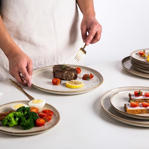 AmorArc Ceramic Plates Set of 6, 8.5 Inch Handmade Reactive Glaze Stoneware Plates set for Dessert, Salad, Appetizer, Small Dinner Plates, Microwave & Dishwasher Safe, Scratch Resistant-Cappuccino