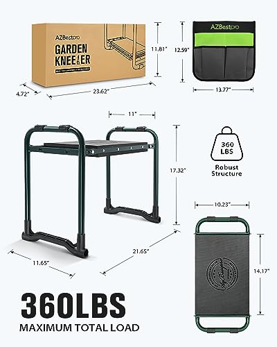 Garden Kneeler and Seat Heavy Duty, Foldable Gardening Stool - 2024 Upgraded Widened to 10" Stable Wear-Resistant Prevent Knee and Back Pain, Beautiful Logo high-end 2 Large Tool Bags Gift for Men