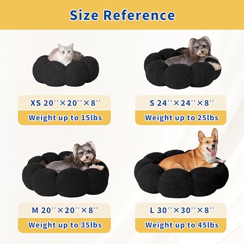 WESTERN HOME WH Calming Cat Beds for Indoor Cats-Fluffy Flower Cat&Dog Bed in Plush Teddy Sherpa, Round Donut Cuddler Puppy Bed, Non-Slip Machine Washable Pet Bed Fits up to 15 lbs, Black 20"