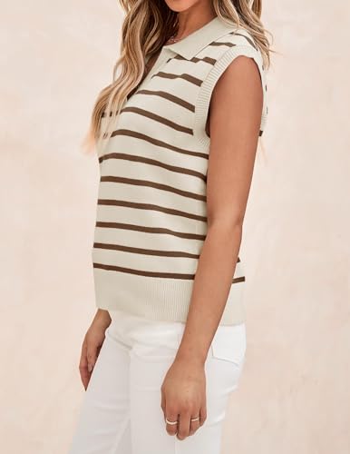 ZESICA Women's Summer Sweaters Vest 2024 V Neck Cap Sleeve Sleeveless Ribbed Knit Spring Tank Tops,Apricot,Small