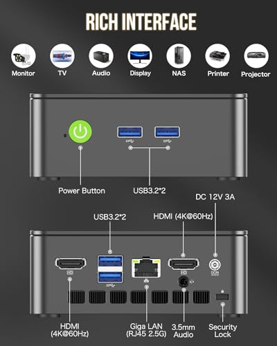 GMKtec Mini PC, Intel Alder Lake N100 Windows 11 Pro (3.4GHz)，Mini Computer 8GB RAM/256GB M.2 SSD/4K UHD Display/4x USB3.2/WiFi 6,BT 5.2 Business Home Office Nucbox G3 Black