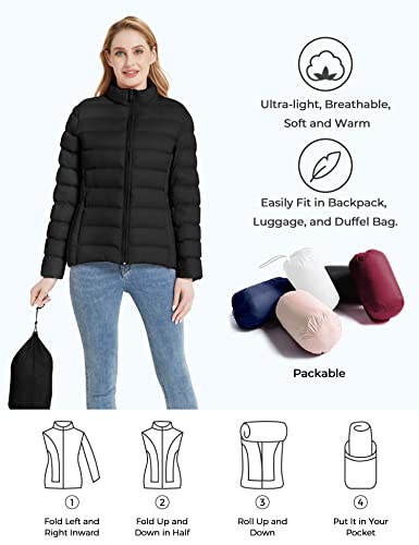 ZSHOW Women's Puffer Jacket Lightweight Packable Warm Winter Coat (Black,S)