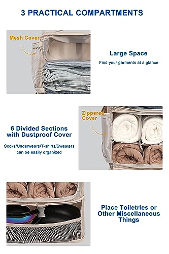 ELEZAY Hanging Packing Cubes Portable Closet 3-Shelf Travel Collapsible Compression Garment Organizer for Carry-on Luggage Suitcase Space Saver Bag X-Large_No Side Pockets, Beige