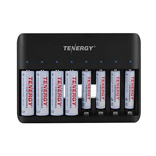 Tenergy TN477U 8-Bay Fast Charger for NiMH/NiCD AA AAA Rechargeable Batteries with 4pcs 2500mah AA and 4pcs 1000mah AAA Rechargeable Batteries