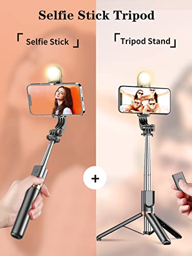 Selfie Stick Tripod with Wireless Remote, 46'' Cellphone Selfie Stick Tripod with LED Fill Light, for iPhone 15/14/14 pro/13/13 Pro/12/11/11 Pro/XS Max/XS/XR/X/8/7 and Android Smartphone(Upgrade)