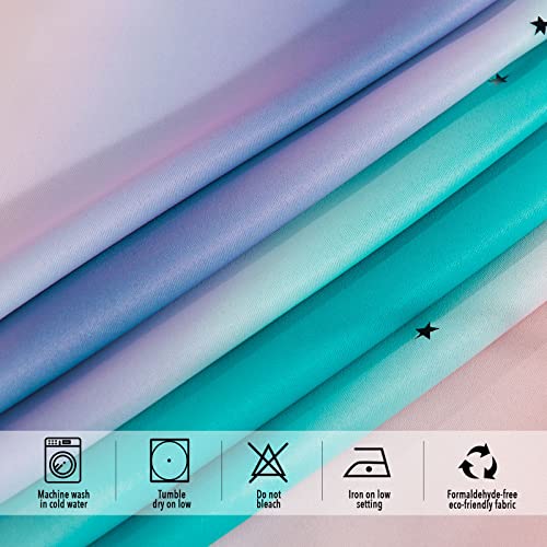 NICETOWN Star Curtains for Girls Bedroom, Mermaid Theme Nursery Decor for Girls, Kids Room/Living Room Mix & Match Sheer Attached to Star Cut Curtain Panels (Teal & Purple, 2 Pieces = W104 x L95)