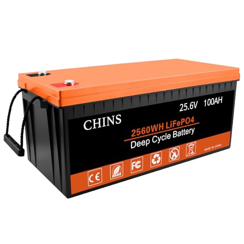 CHINS Bluetooth LiFePO4 Battery, 24V 200Ah Smart Lithium Battery | Built-in 200A BMS | 4500+ Cycles, Perfect for Golf Cart, Trolling Motor, Solar, Marine, RV, Home Energy Storage and Off-Grid etc.