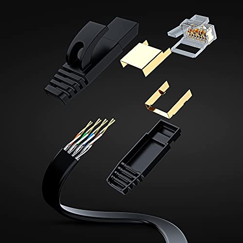 Cat 7 Ethernet Cable 0.6 ft - with a Flat, Space-Saving Design High-Speed Internet & Network LAN Patch Cable, RJ45 Connectors - 0.6ft / Black - Perfect for Gaming, Streaming, and More