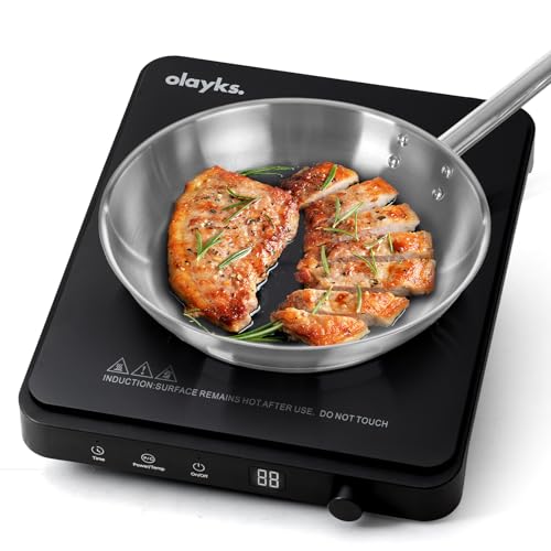 Olayks Portable Induction Cooktop, Countertop Burner Hot Plate 1500W With Sensor Touch, Electric Induction Cooker With 9-Level Adjustment, 3-Hour Timer, Auto-Shut-Off, LED Display, Auto Pot Detection