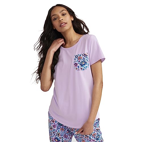 Vera Bradley Women's Cotton Short Sleeve Crewneck Pajama T-shirt (Extended Size Range), Prairie Paisley Daisy Pink, Small