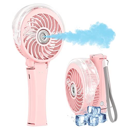 HandFan 2023 Upgraded Portable Misting Fan, 34ml Handheld Personal Mister Fan Rechargeable, Battery Operated Spray Water Mist Fan, Mini Electric Cooling Fans for Makeup Travel Outdoors Disney(Pink)