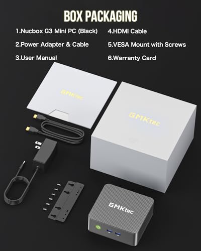 GMKtec Mini PC, Intel Alder Lake N100 Windows 11 Pro (3.4GHz)，Mini Computer 8GB RAM/256GB M.2 SSD/4K UHD Display/4x USB3.2/WiFi 6,BT 5.2 Business Home Office Nucbox G3 Black