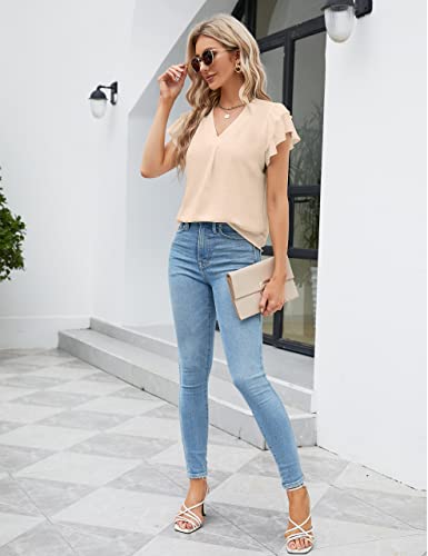 Blooming Jelly Womens Dressy Casual Shirts Short Sleeve V Neck Work Blouse Business Casual Summer Tops 2025(Small, Sapphire Blue)