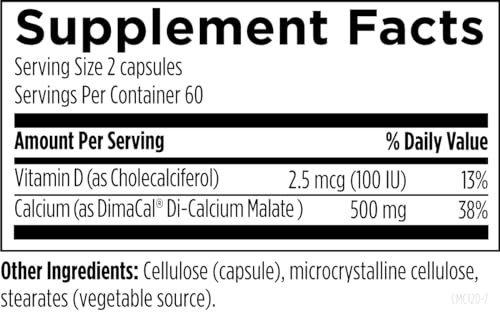 Designs for Health Calcium Malate - 500mg Calcium Malate Chelate + Vitamin D (D3) Bone Support Supplement for Women + Men - Non-GMO Calcium Pills (120 Capsules)