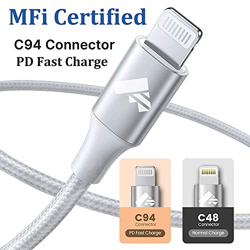 1ft 2Pack USB C to Lightning Cable Short, Power Delivery USB C iPhone Cable MFi Certified Braided Type C iPhone Charger Cord Fast Charging for iPhone 14 13 12 11 Pro Max XR XS X 8 Plus SE iPad-1 Foot