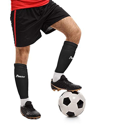 Malker Soccer Shin Guards for Kids Youth Adults Shin Guards Pads with Lower Leg Sleeves, Lightweight and Compact, Protective Soccer Equipment (Black S)